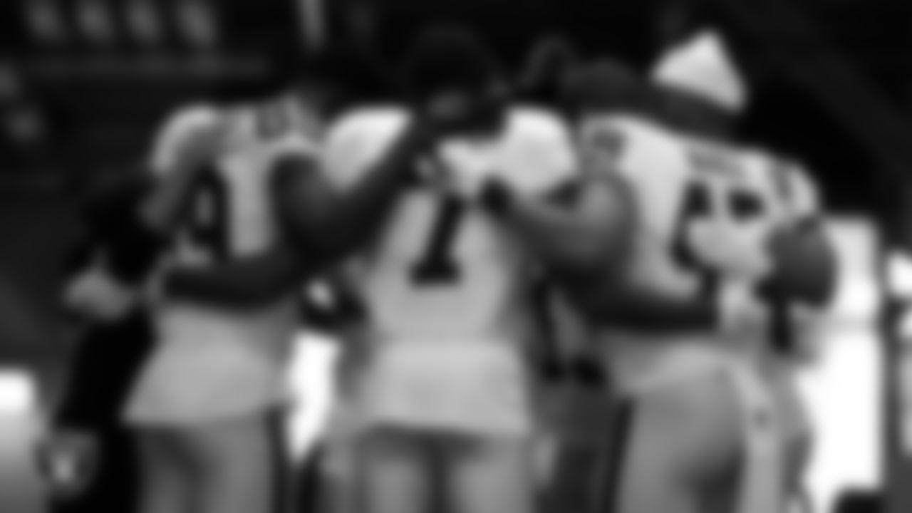 The Las Vegas Raiders returners huddle in the tunnel before the regular season away game against the Pittsburgh Steelers.
