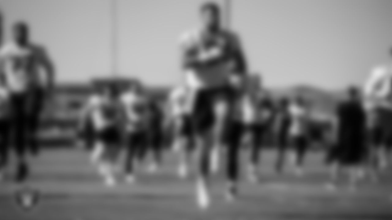 Las Vegas Raiders offensive lineman Alex Bars (64) at a workout during phase two of the offseason program.