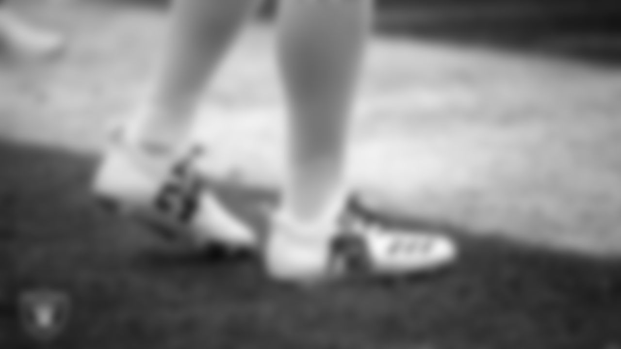 Las Vegas Raiders safety Johnathan Abram's (24) cleats before the regular season away game against the Denver Broncos.