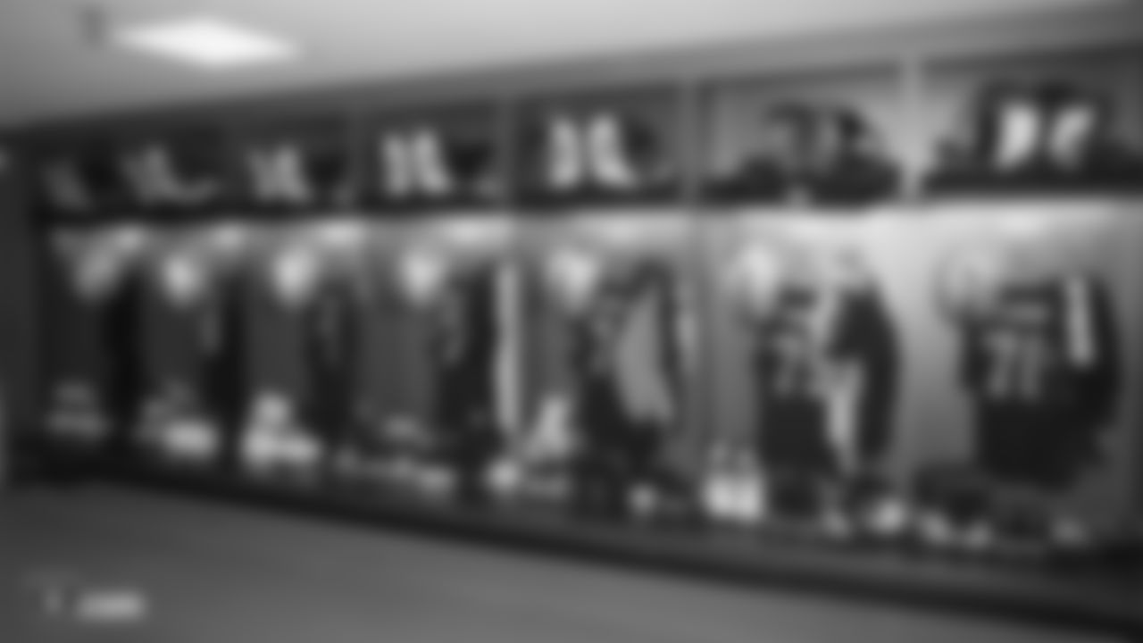 The Oakland Raiders locker room at Wembley Stadium before a walk through before their game against the Seattle Seahawks, Saturday, October 13, 2018, in London, England.