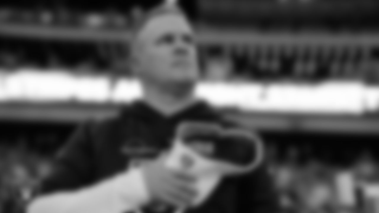 Las Vegas Raiders Head Coach Josh McDaniels during the national anthem before the regular season home game against the San Francisco 49ers at Allegiant Stadium.