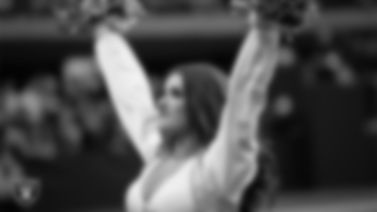 Raiderette Makenna Z. on the sidelines during the regular season home game against the Kansas City Chiefs at Allegiant Stadium.