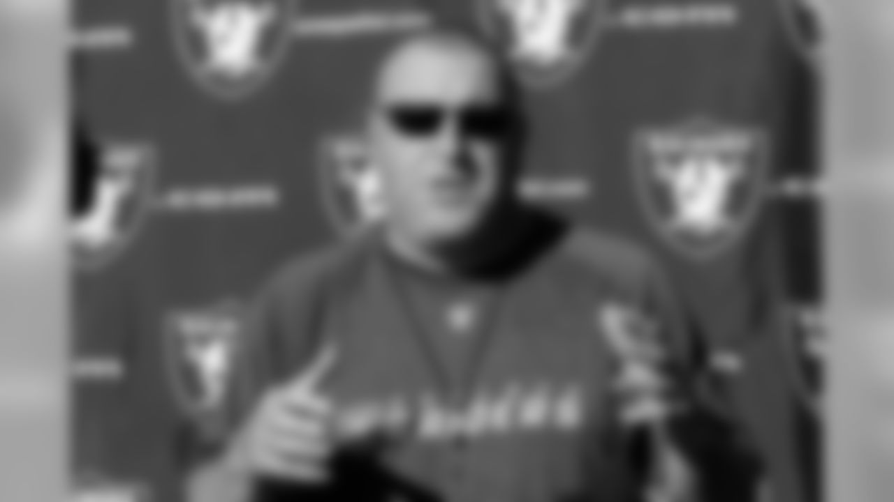 Raiders Head Coach Tom Cable addresses the media. Photo by Tony Gonzales.