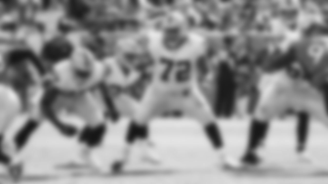 Raiders offensive tackle Donald Penn (72) during the Oakland Raiders regular season game against the Broncos in Week 2 at Broncos Stadium at Mile High, Sunday, September 16, 2018, in Denver, Colorado.