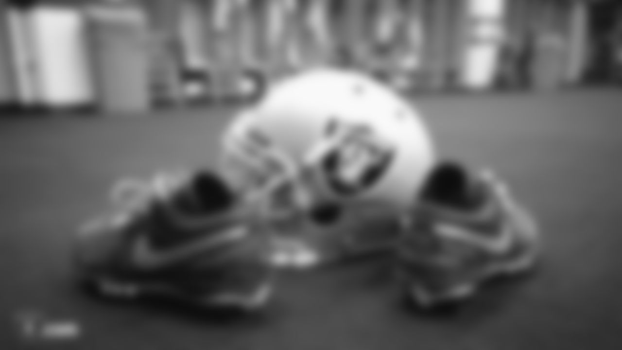 Raiders cornerback Keisean Nixon's (22) custom cleats for the NFL's My Cause My Cleats campaign in the locker room prior to the Raiders arrival for their regular season game against the Tennessee Titans. Keisean Nixon wears these cleats in support of the Compton Youth Educational Athletic Association.