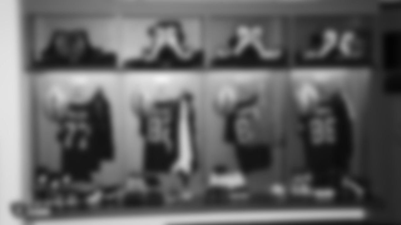 The Oakland Raiders locker room at Wembley Stadium before a walk through before their game against the Seattle Seahawks, Saturday, October 13, 2018, in London, England.