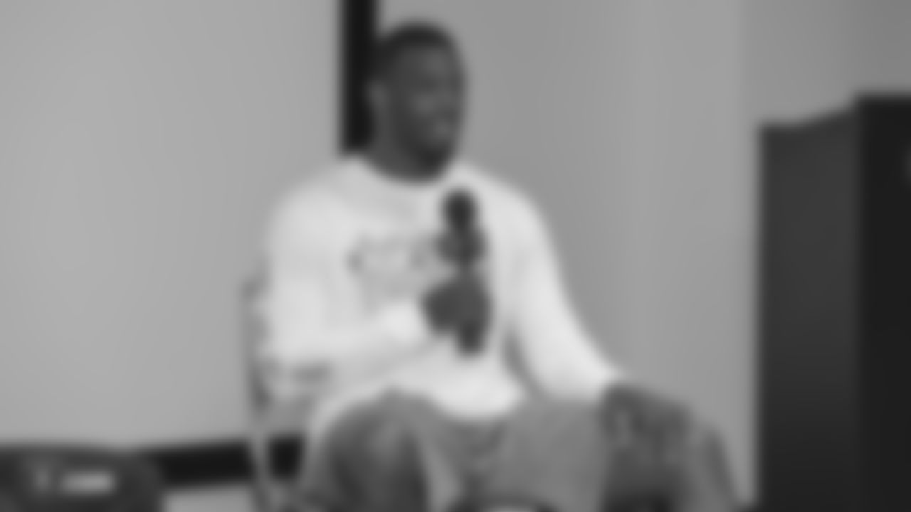 Oakland Raiders rookies listen to speakers Shilique Calhoun and Nicholas Morrow, Oakland Raiders linebackers, as part of Rookie Academy, at the Oakland Raiders Practice Facility, Monday, June 18, 2018, in Alameda, California.