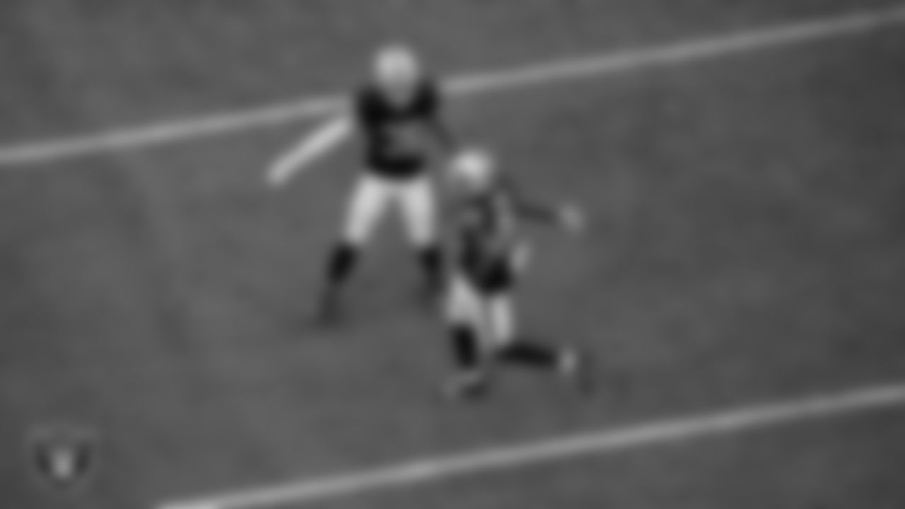 Las Vegas Raiders linebacker Curtis Bolton (36) and cornerback Jakorian Bennett (29) during the preseason home game against the San Francisco 49ers at Allegiant Stadium.