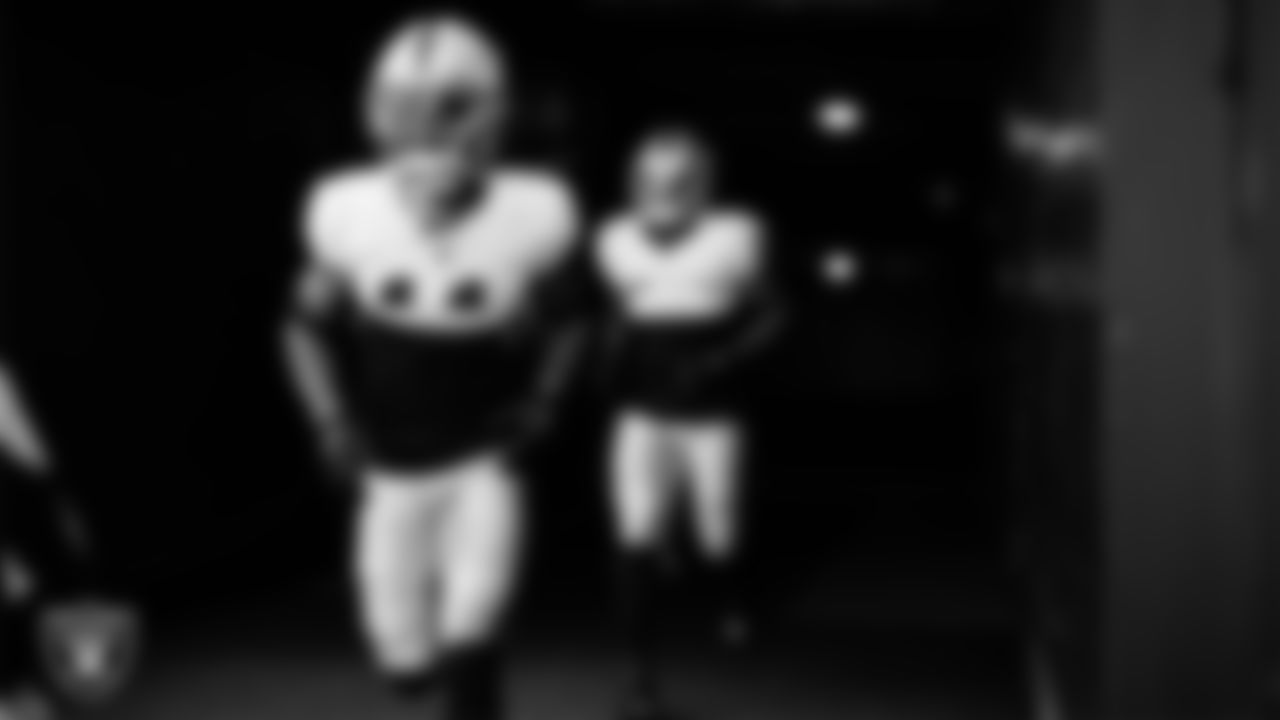Las Vegas Raiders wide receiver Tre Tucker (11) walks down the tunnel before the regular season away game against the Chicago Bears at Soldier Field.