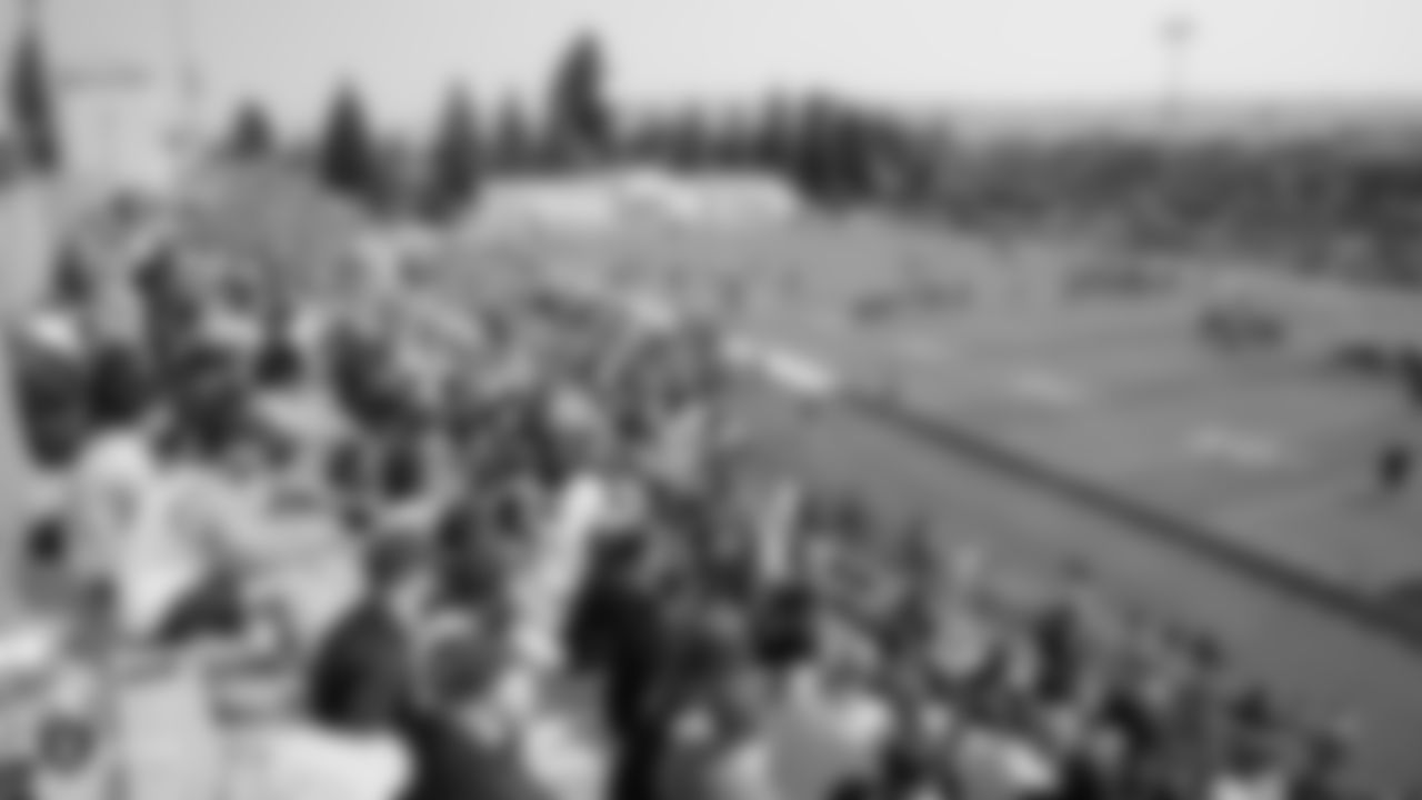 Oakland Raiders fans enjoy the the view of players and coaches on the field for practice at 2018 Training Camp at Memorial Stadium, Saturday, July 28, 2018, in Napa, California.