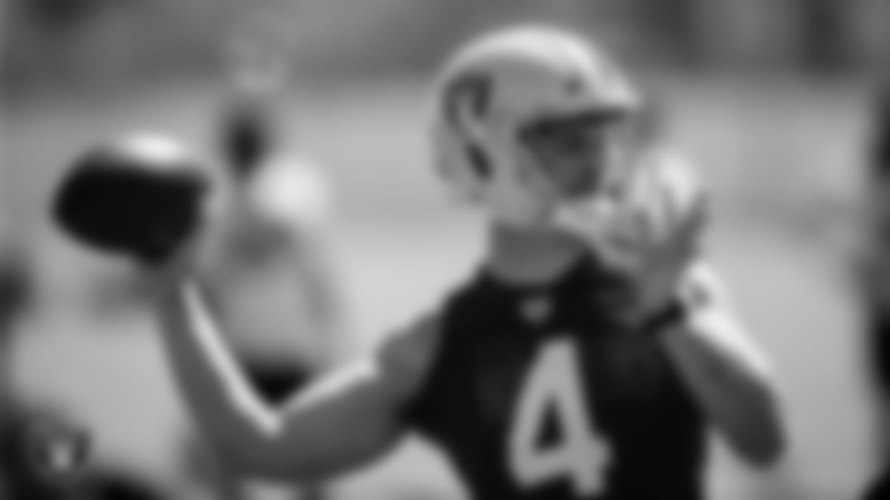 Las Vegas Raiders quarterback Derek Carr (4) during practice.