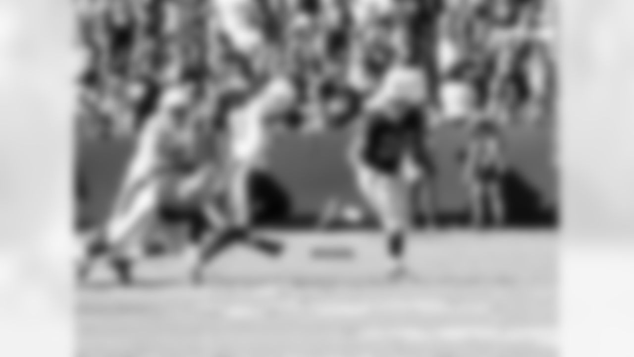 RB Darren McFadden runs around the outside.