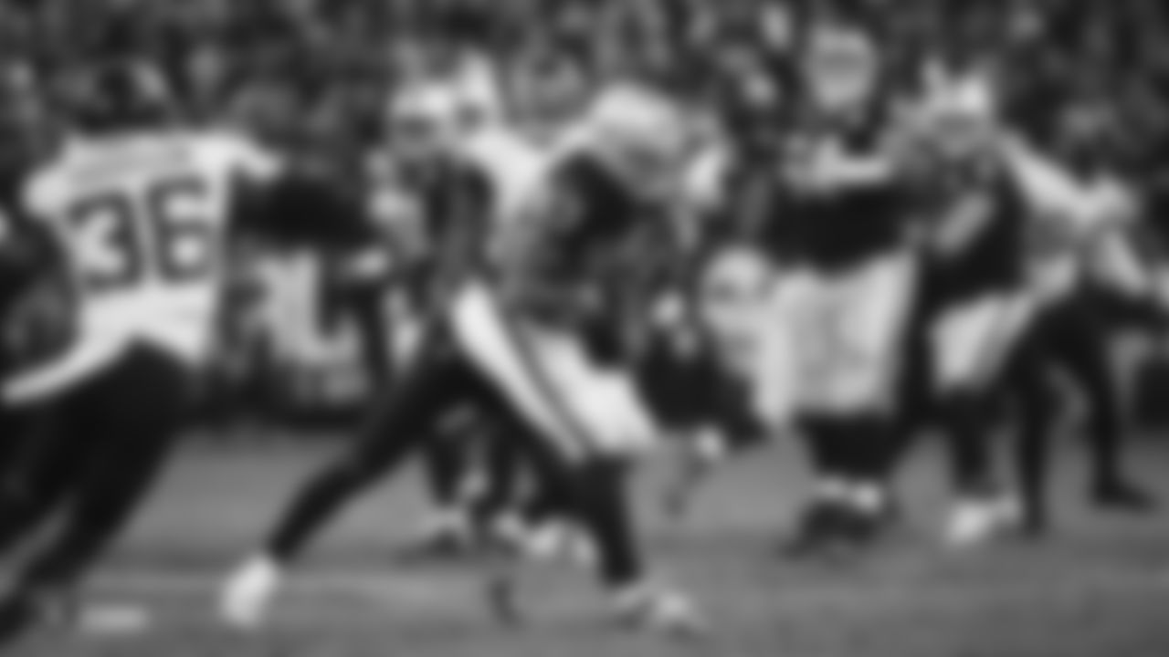 The Raiders during the regular season game against the Jacksonville Jaguars at the Oakland-Alameda County Coliseum.