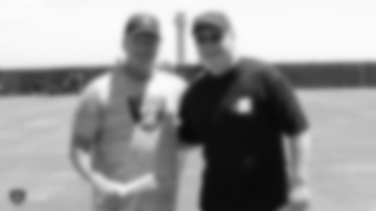 Raiders head coach Jon Gruden and USC defensive coordinator Clancy Pendergast at a Mandatory Minicamp at the Raiders Practice Facility in Alameda, Calif.