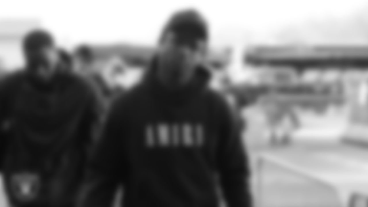 Las Vegas Raiders cornerback Trayvon Mullen Jr. (27) arrives to the regular season away game against the Kansas City Chiefs at Arrowhead Stadium.