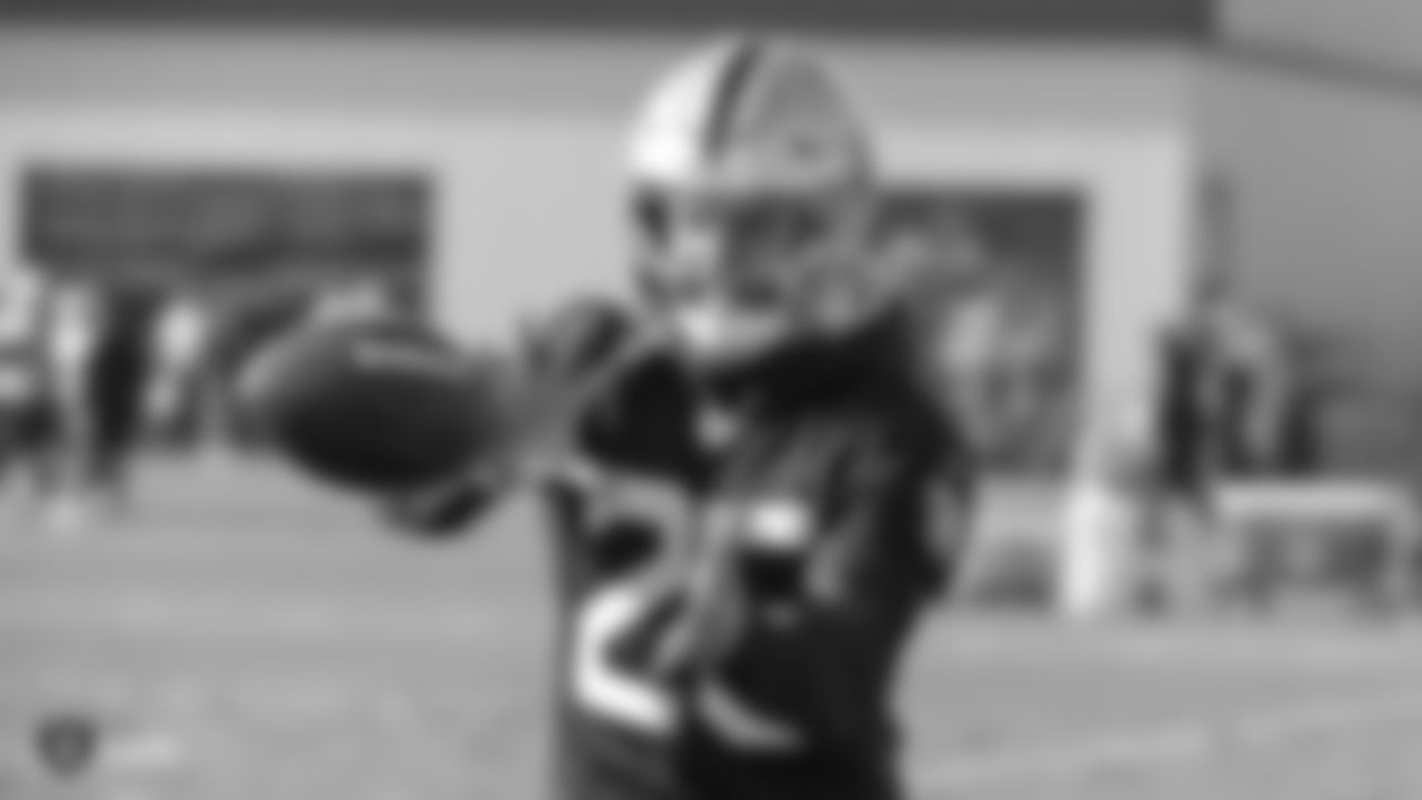 Oakland Raiders safety Erik Harris (25) on the field for practice at the Oakland Raiders Practice Facility, Wednesday, December 12, 2018, in Alameda, California.
