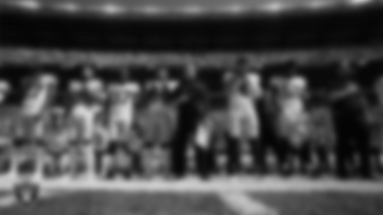 The Las Vegas Raiders during the national anthem before the regular season away game against the Pittsburgh Steelers.