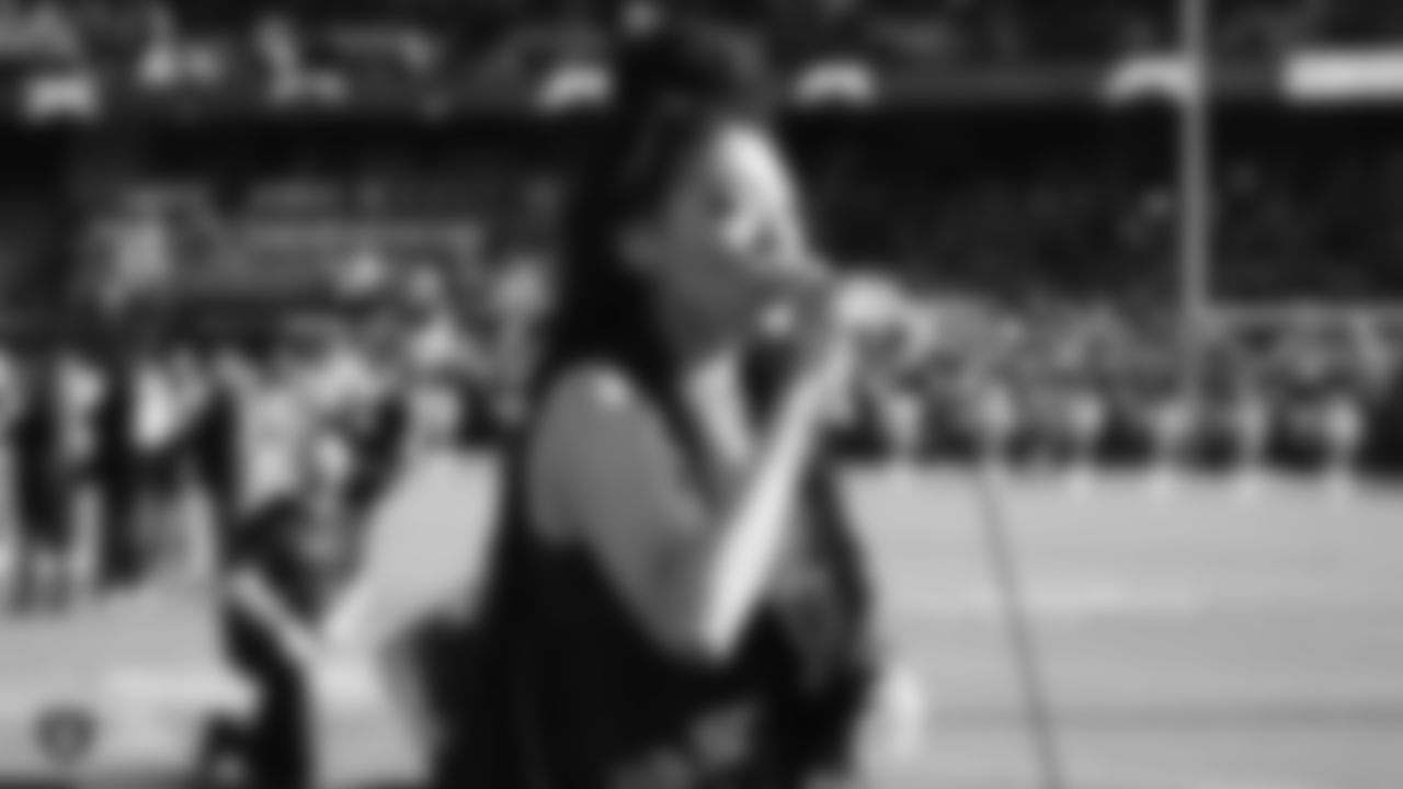 Singer Judith Hill performs the national anthem before the Raiders regular season game against the Jacksonville Jaguars.