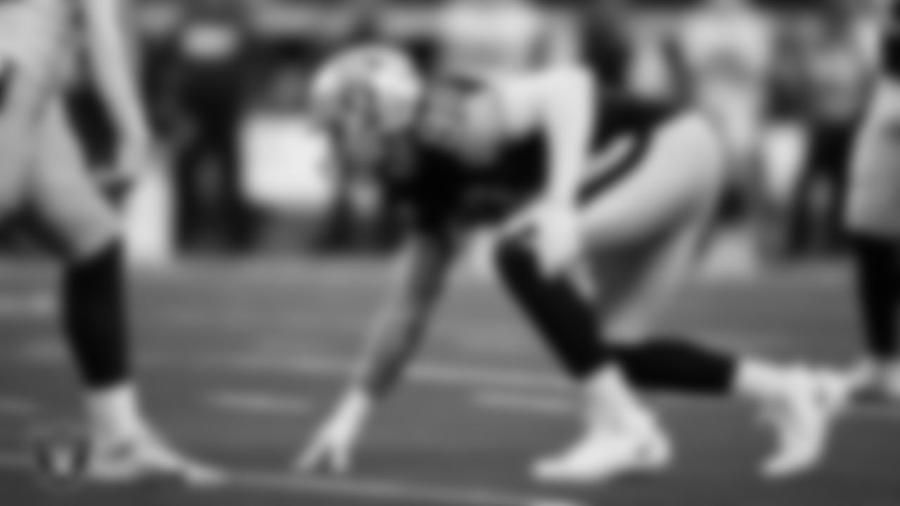 Las Vegas Raiders defensive end Maxx Crosby (98) lines up before the snap during the regular season away game against the Dallas Cowboys.