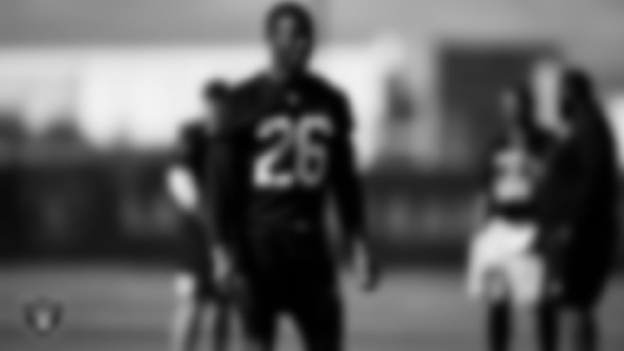 Las Vegas Raiders cornerback Rock Ya-Sin (26) at a workout during phase two of the offseason program.