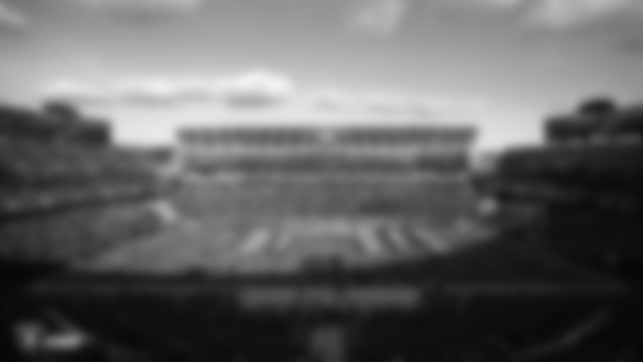 Raiders legend Charles Woodson speaks on behalf of other Raiders alumni during halftime of the regular season game against the Jacksonville Jaguars.