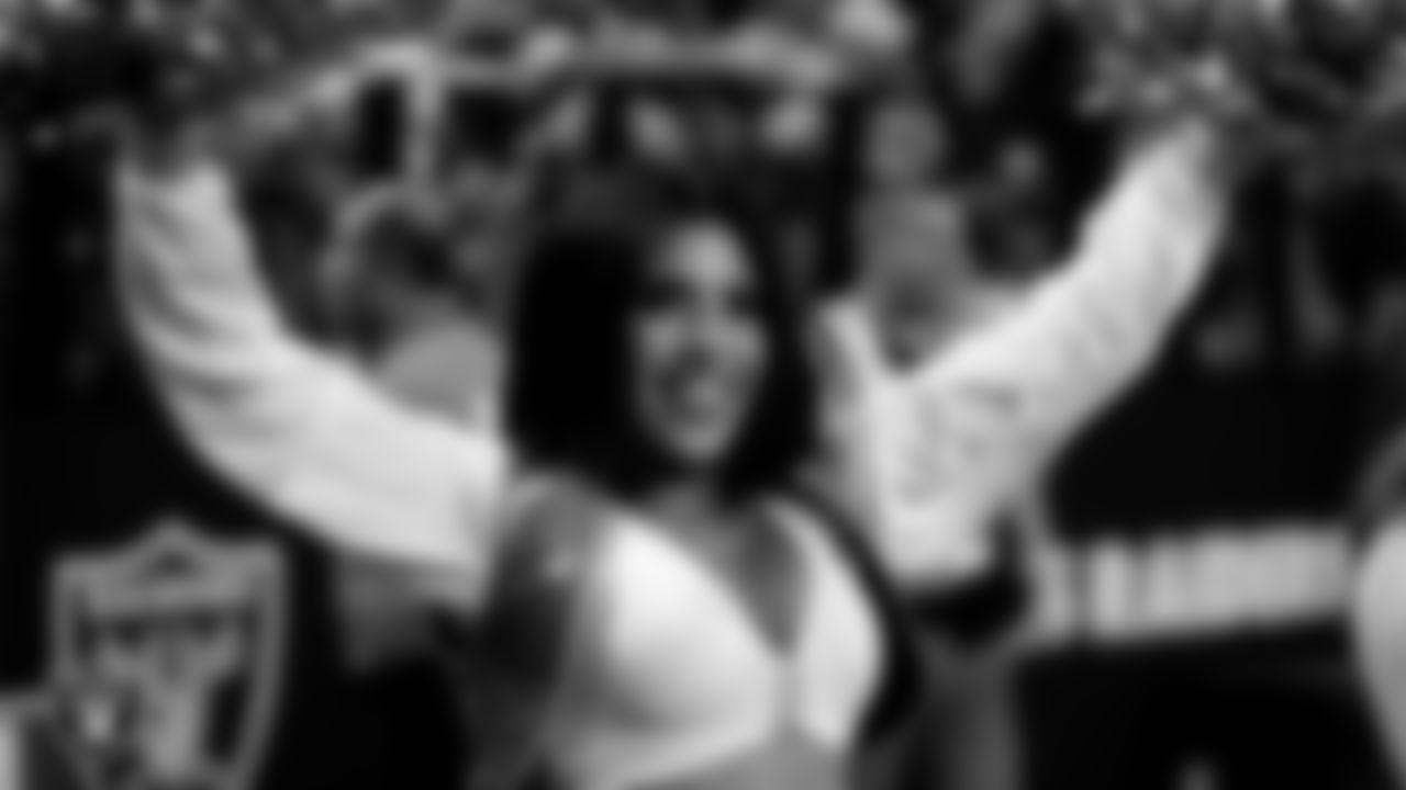 Raiderette Monica on the sidelines during the regular season home game against the Green Bay Packers at Allegiant Stadium.