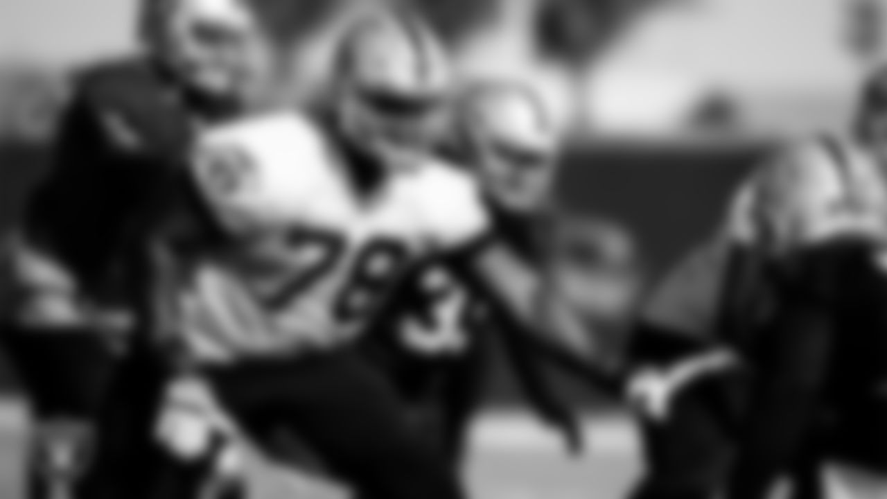 Las Vegas Raiders guard Patrick Omameh (78) during practice.