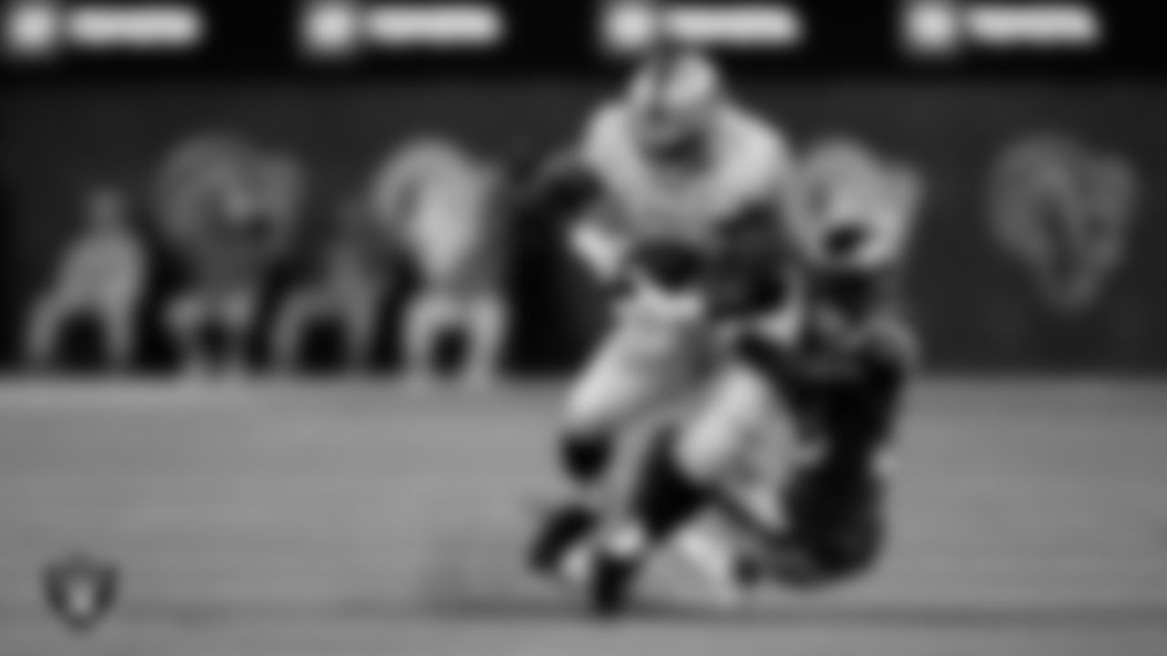 Las Vegas Raiders fullback Jakob Johnson (45) during the regular season away game against the Los Angeles Rams at SoFi Stadium.