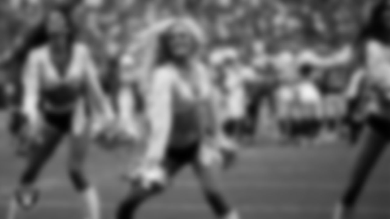 Raiderette Kennedy performs on the field during the regular season home game against the Arizona Cardinals at Allegiant Stadium.
