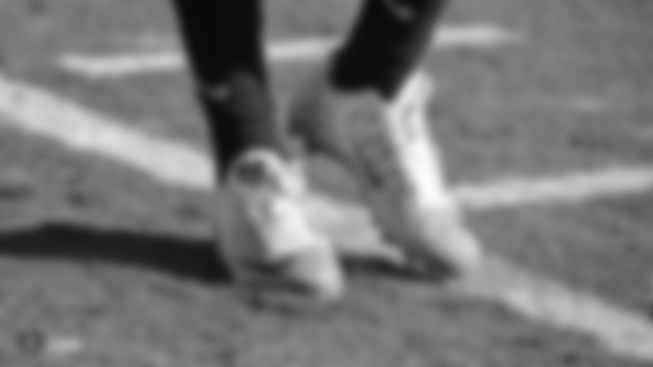 Oakland Raiders safety Reggie Nelson (27) wearing his custom cleats for the NFL's My Cause My Cleats campaign on the field for practice at The Oakland Raiders Practice Facility, Friday, November 30, 2018, in Alameda, California.