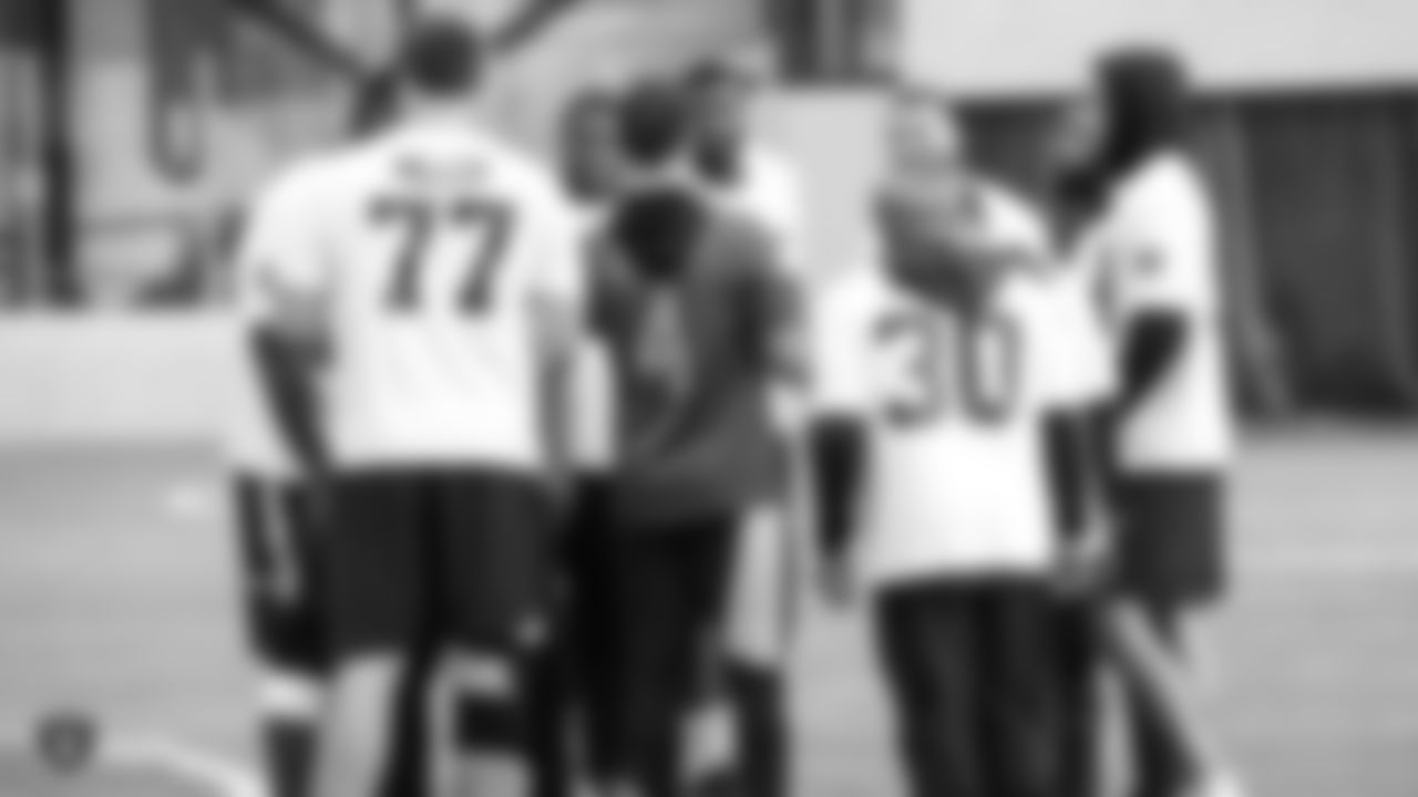 Oakland Raiders players and coaches on the field for practice at Bladium Sports & Fitness, Wednesday, November 21, 2018, in Alameda, California.