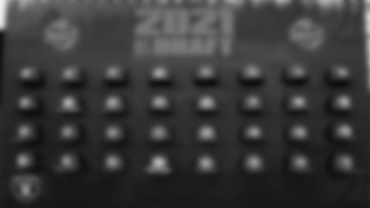 A view of the Draft Caps on a wall during the 2021 NFL Draft.