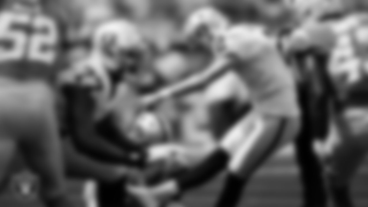 Las Vegas Raiders kicker Daniel Carlson (2) kicks a 23-yard field goal during the regular season away game against the Los Angeles Chargers at SoFi Stadium.