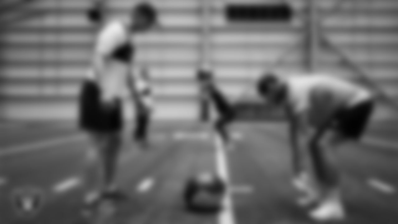 Las Vegas Raiders kicker Daniel Carlson (2) and punter AJ Cole (6) at a workout during phase two of the offseason program at Intermountain Health Performance Center.