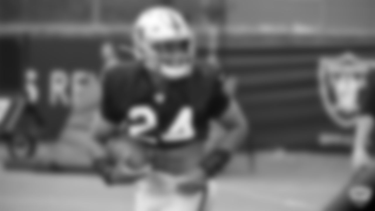 Raiders safety Johnathan Abram (24) on the field for practice at 2019 Training Camp.