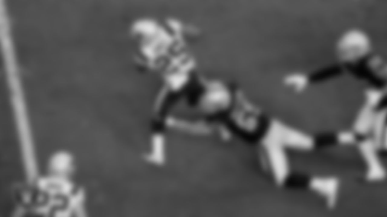 Las Vegas Raiders linebacker Luke Masterson (59) during the preseason home game against the New England Patriots at Allegiant Stadium.