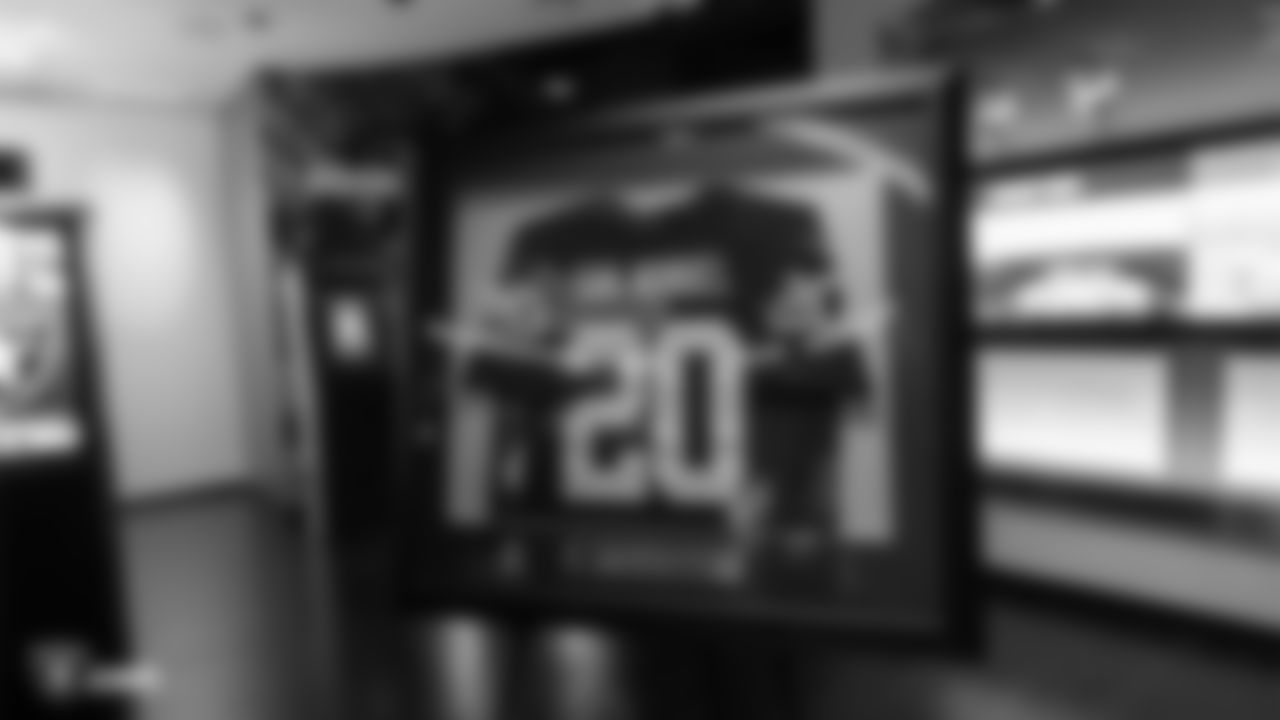 An honorary Raiders jersey with "San Manuel" written on the back commemorates San Manuel Band of Mission Indians' new partnership with Allegiant Stadium and the Raiders at a private event.