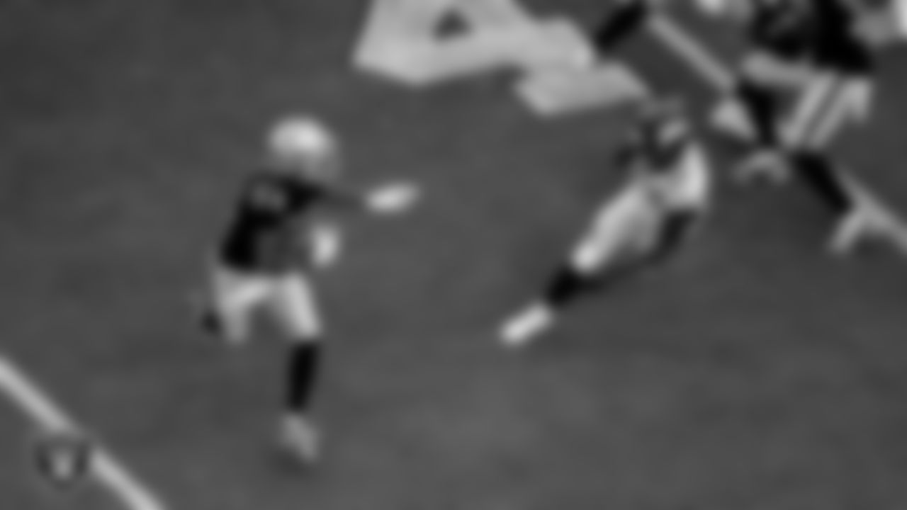 Las Vegas Raiders wide receiver Keelan Cole (84) returns a punt during the regular season home game against the Denver Broncos at Allegiant Stadium.