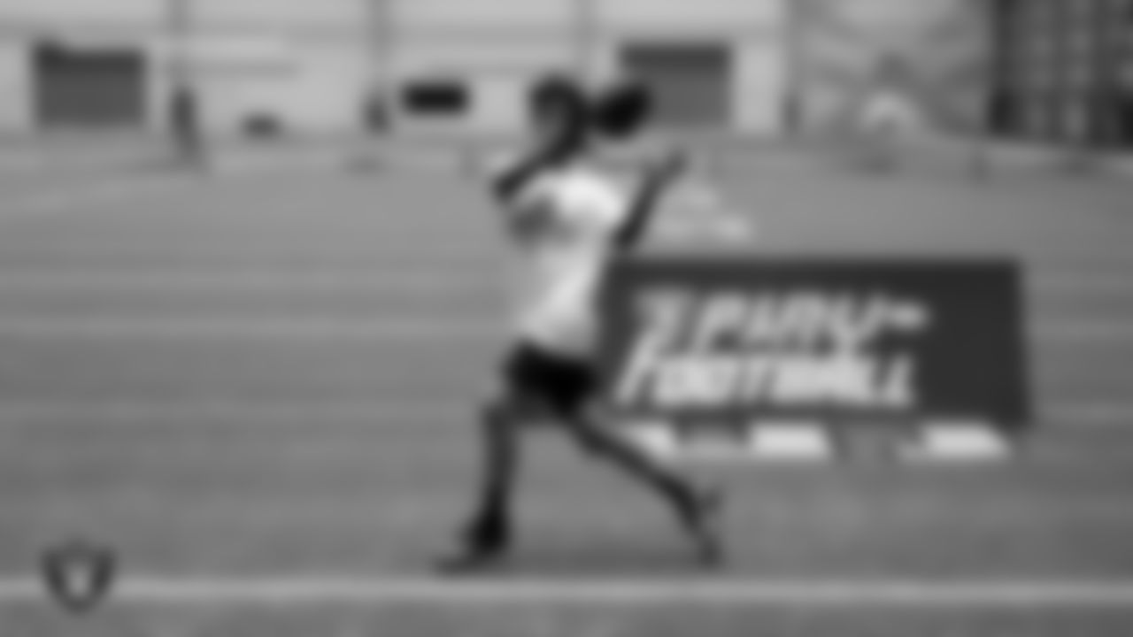 An athlete participates in drills during the ELITE Academy at the Las Vegas Raiders Headquarters.
