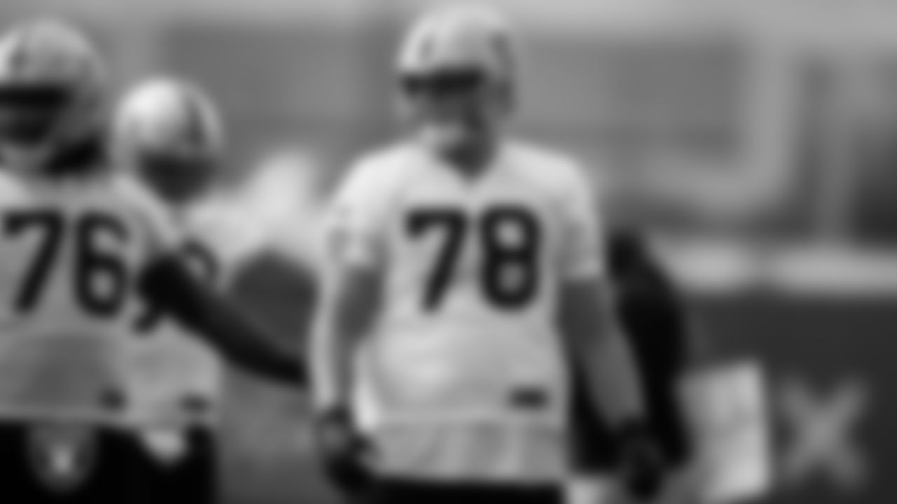 Las Vegas Raiders tackle Jackson Barton (78) during practice at Intermountain Healthcare Performance Center.