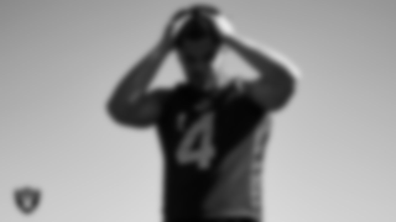 Las Vegas Raiders quarterback Derek Carr (4) during practice at Intermountain Healthcare Performance Center.