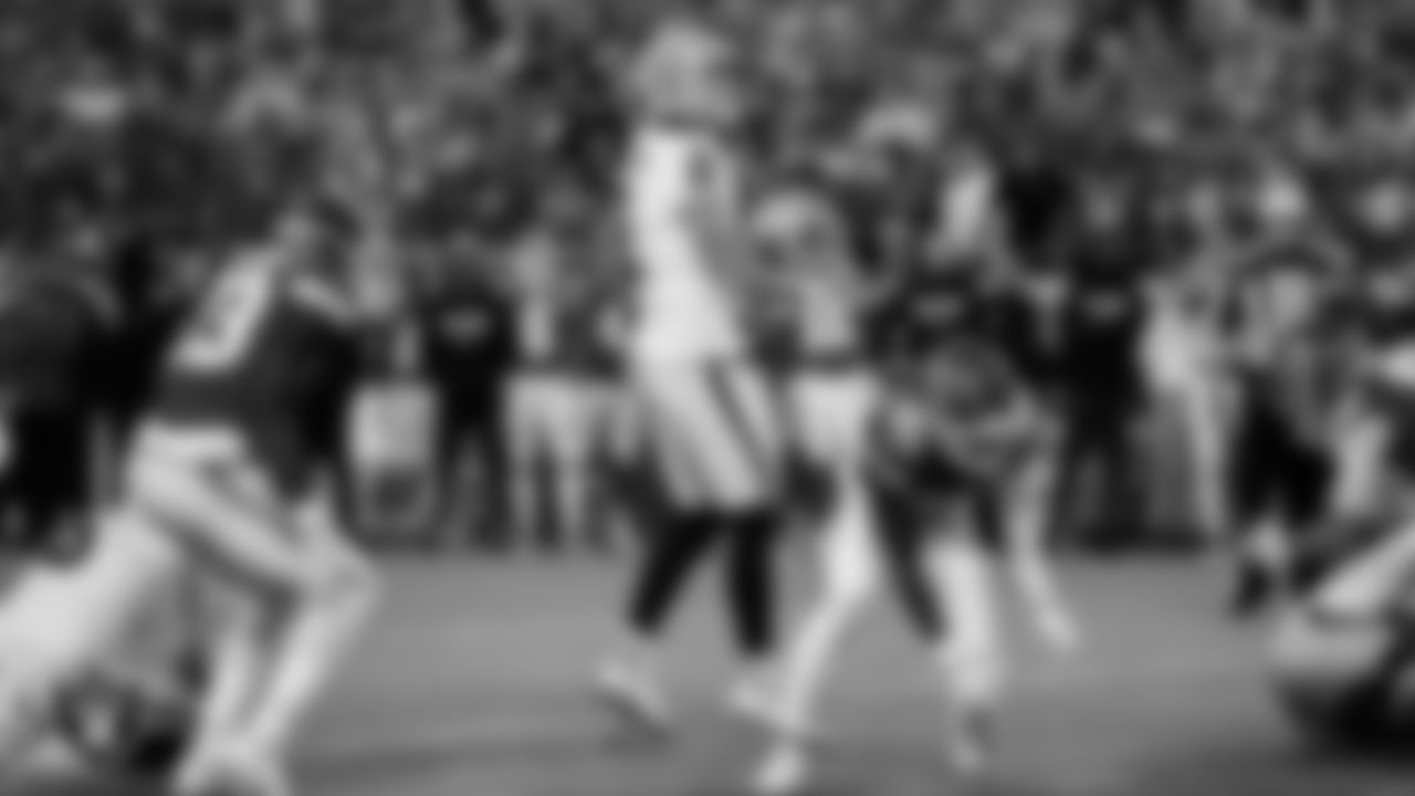 Las Vegas Raiders kicker Daniel Carlson (2) kicks a 50-yard field goal during the regular season away game against the Kansas City Chiefs at GEHA Field at Arrowhead Stadium.