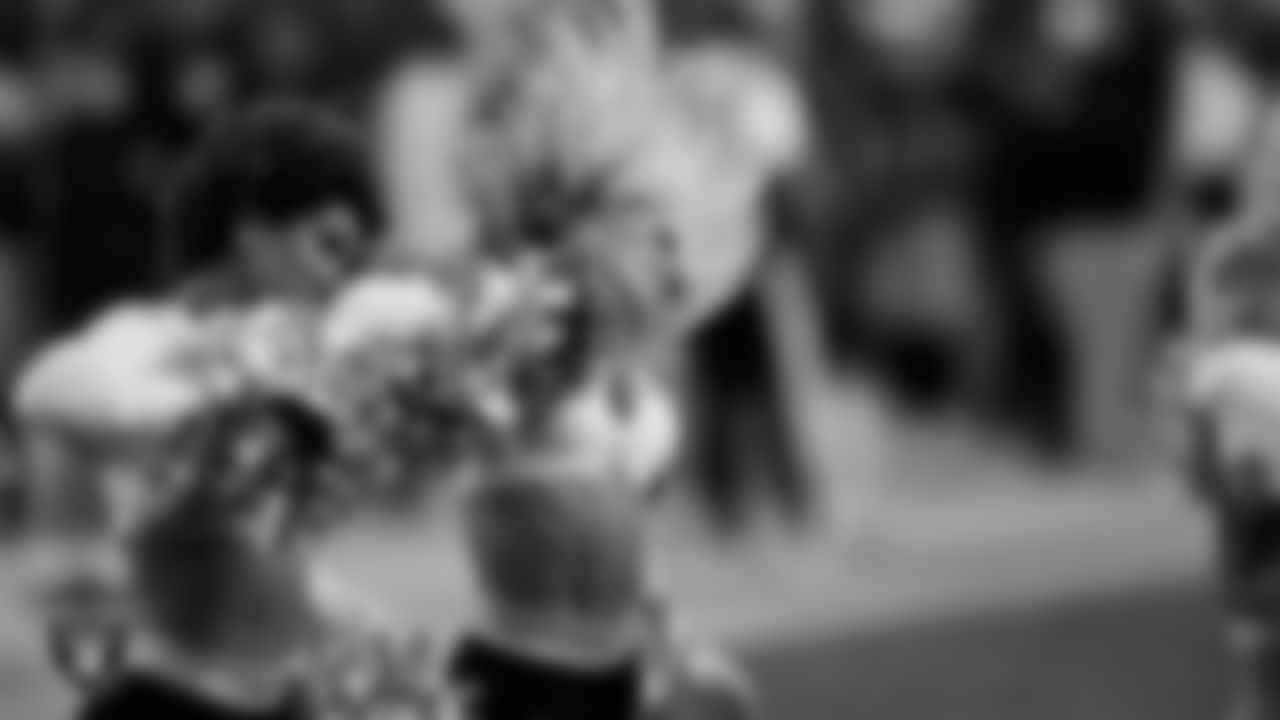 Raiderette Claudia performs on the field during the regular season home game against the Green Bay Packers at Allegiant Stadium.