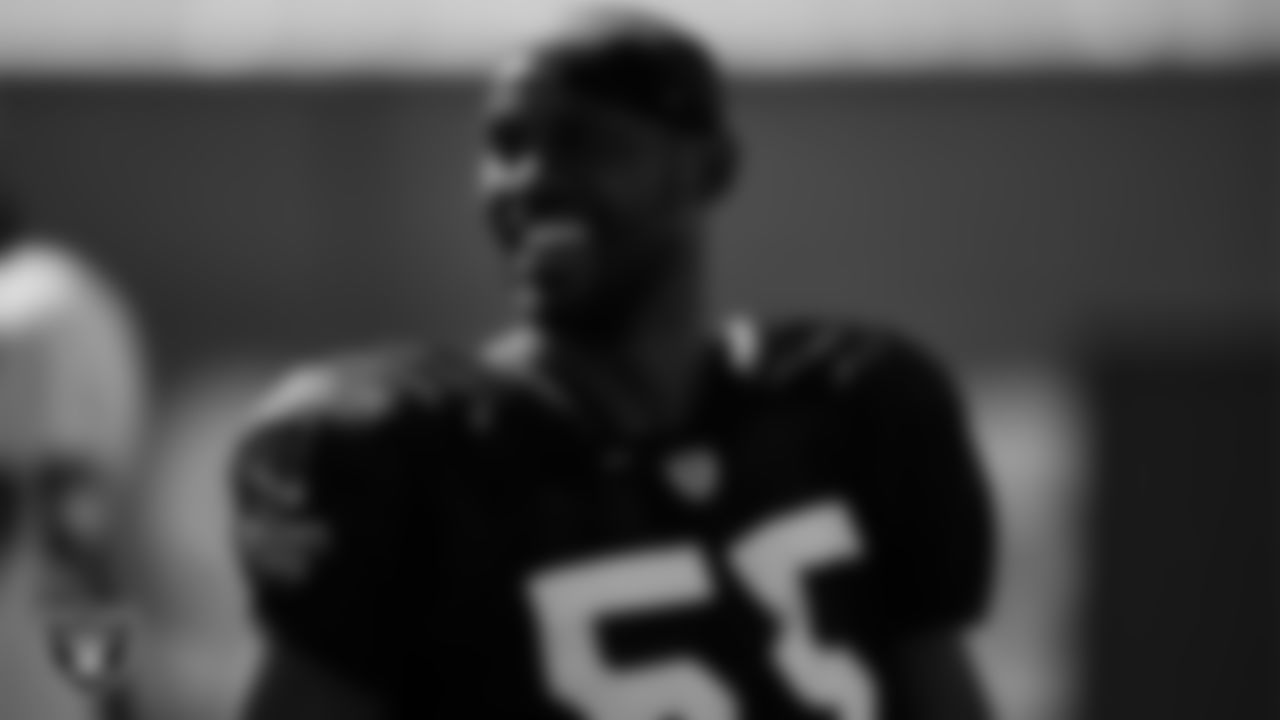 Las Vegas Raiders defensive end Chandler Jones (55) on the field for practice at 2023 Training Camp at Intermountain Health Performance Center.