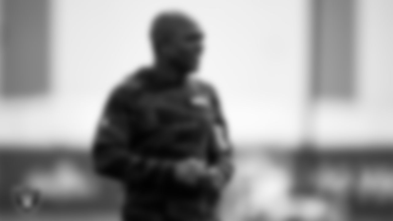 Las Vegas Raiders defensive backs coach Ron Milus during practice at Intermountain Healthcare Performance Center.