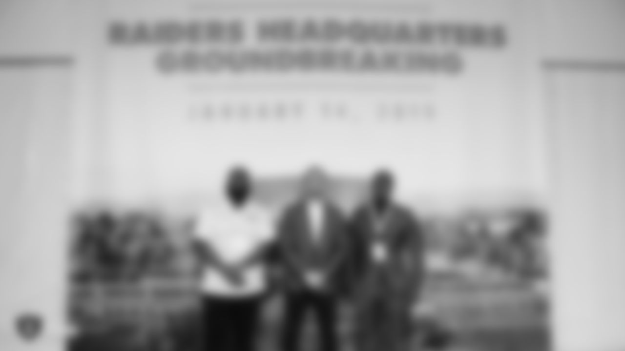 Members of the Las Vegas and Oakland Raiders communities celebrate the groundbreaking of the new Raiders Headquarters, Monday, January 14, 2019, in Henderson, Nevada.