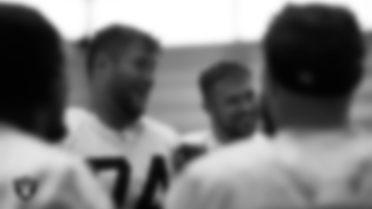 Las Vegas Raiders tackle Kolton Miller (74) on the field for practice at 2022 Training Camp at Intermountain Healthcare Performance Center.