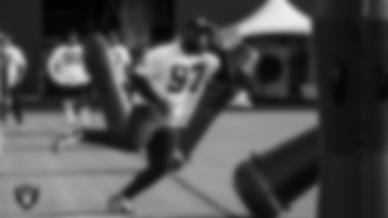 Las Vegas Raiders defensive tackle Maliek Collins (97) on the field for practice at 2020 Training Camp.