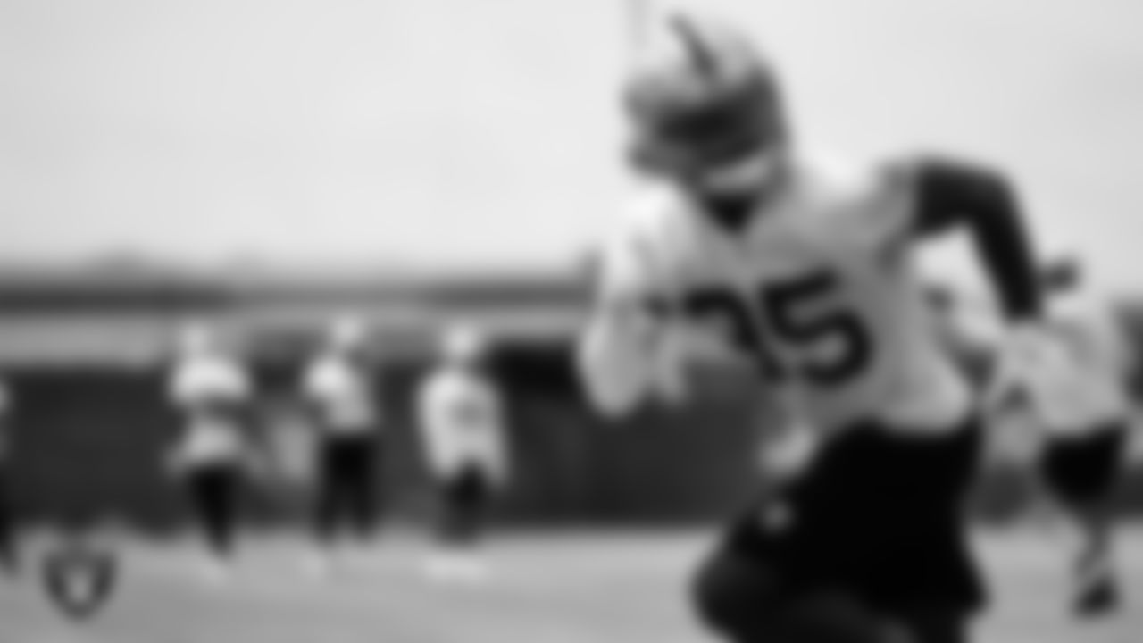 Las Vegas Raiders running back Theo Riddick (35) at an Organized Team Activity (OTA).