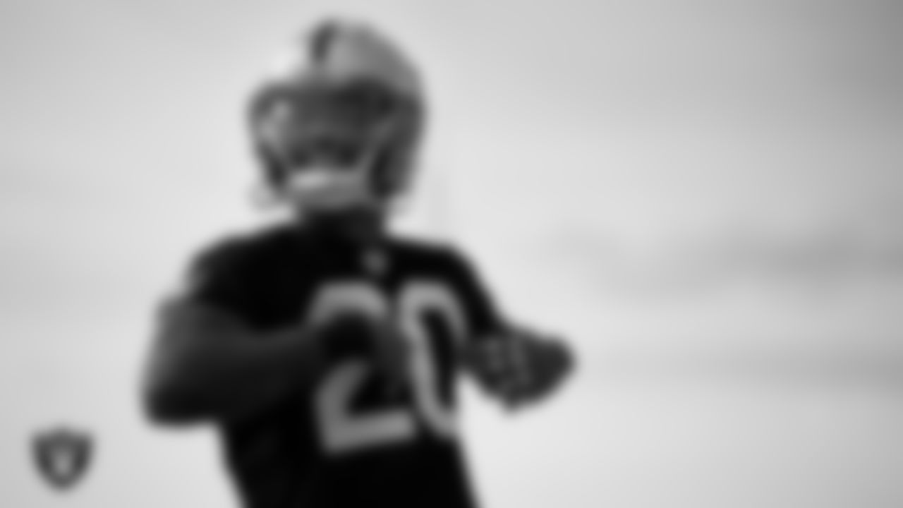 Las Vegas Raiders safety Isaiah Pola-Mao (20) during practice at Intermountain Healthcare Performance Center.